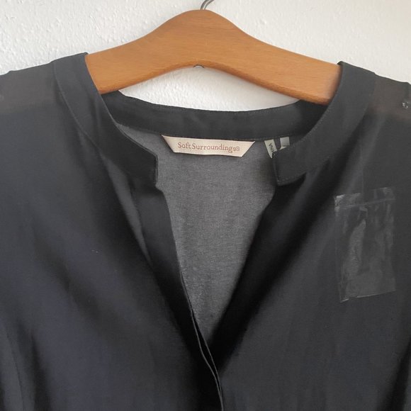 NWOT Soft Surrounding Black Sheer Asymmetrial Tunic Mandarin Collar Size PS - Picture 2 of 6